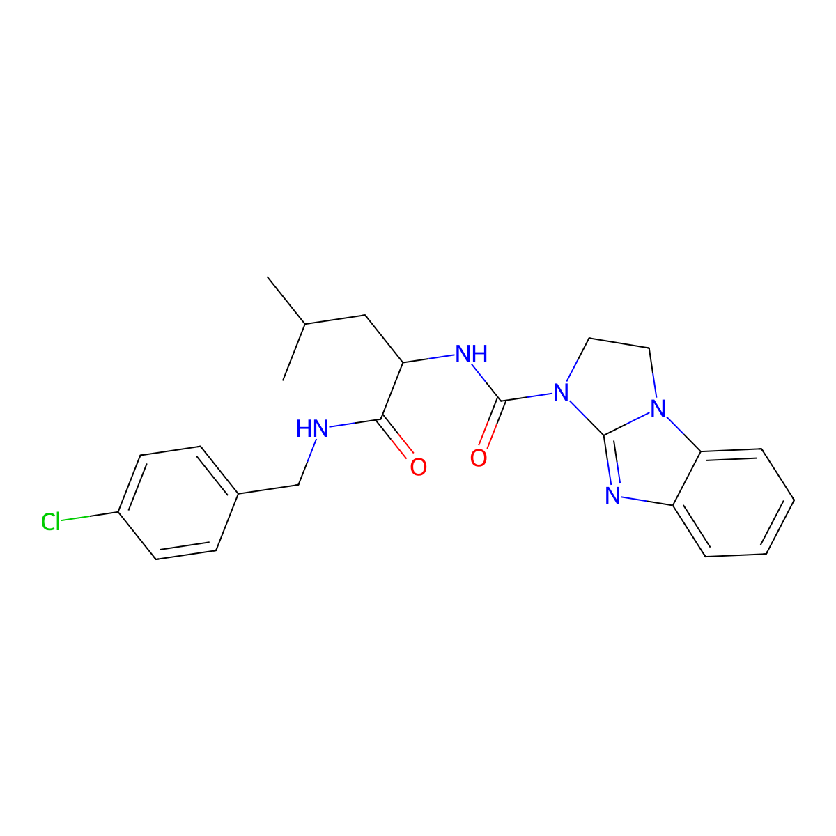 N-{(2S)-1-[(4-chlorobenzyl)amino]-4-methyl-1-oxopentan-2-yl}-2,3-dihydro-1H-imidazo[1,2-a]benzimidazole-1-carboxamide molecular structure, CAS 1014063-67-2