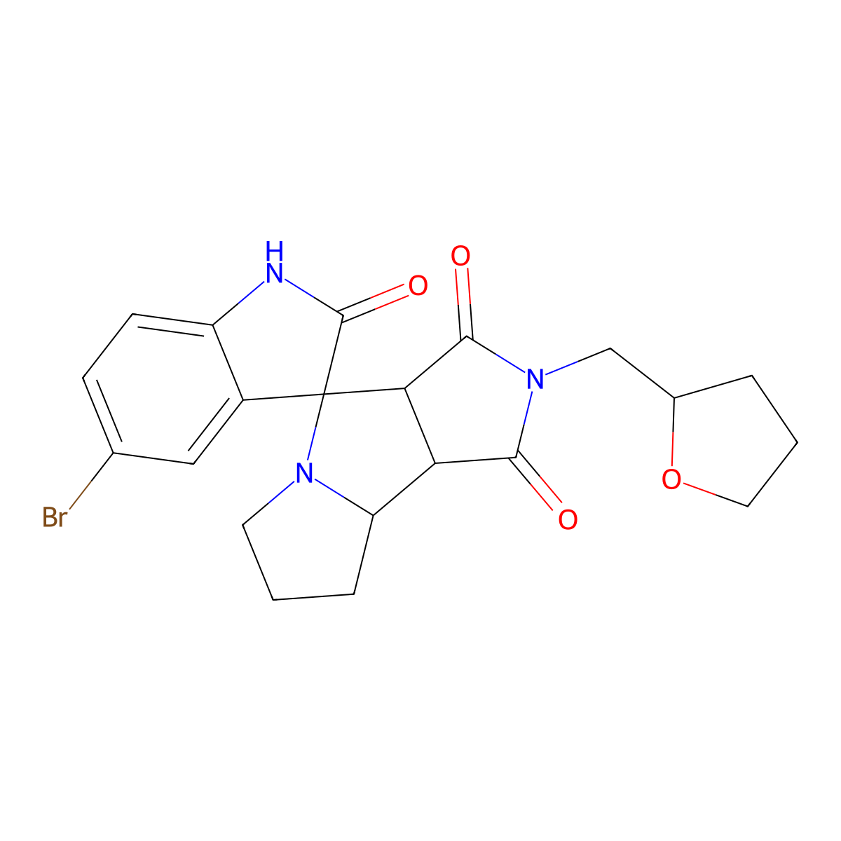 (3S,3'aS,8'aS,8'bR)-5-bromo-2'-(oxolan-2-ylmethyl)spiro[1H-indole-3,4'-3a,6,7,8,8a,8b-hexahydropyrrolo[3,4-a]pyrrolizine]-1',2,3'-trione molecular structure, CAS 1014063-71-8