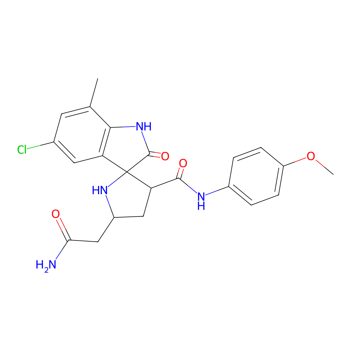 (3R,3'S,5'R)-5'-(2-amino-2-oxoethyl)-5-chloro-N-(4-methoxyphenyl)-7-methyl-2-oxo-1,2-dihydrospiro[indole-3,2'-pyrrolidine]-3'-carboxamide molecular structure, CAS 1014064-55-1