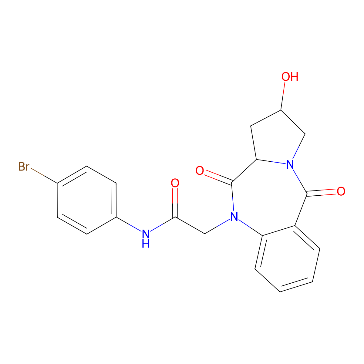 N-(4-bromophenyl)-2-[(2S,11aS)-2-hydroxy-5,11-dioxo-2,3,11,11a-tetrahydro-1H-pyrrolo[2,1-c][1,4]benzodiazepin-10(5H)-yl]acetamide molecular structure, CAS 1014064-69-7