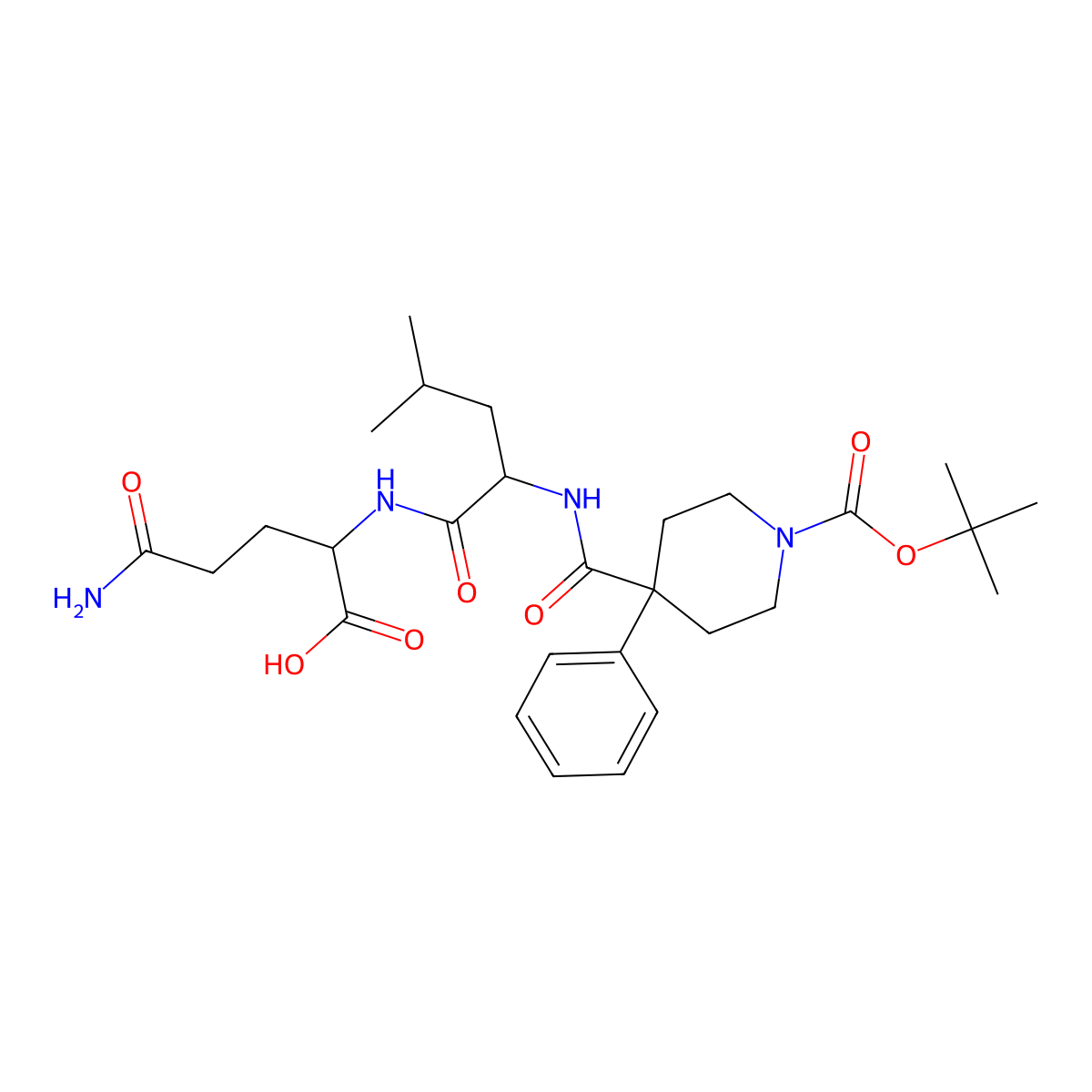 N-{[1-(tert-butoxycarbonyl)-4-phenylpiperidin-4-yl]carbonyl}-L-leucyl-L-glutamine molecular structure, CAS 1014064-70-0