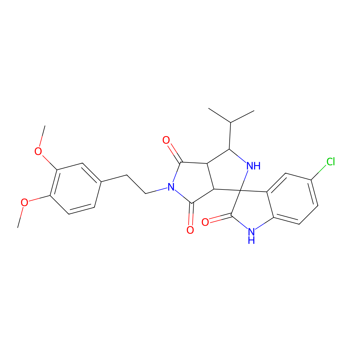 (3aR,6aS)-5'-chloro-5-[2-(3,4-dimethoxyphenyl)ethyl]-1-propan-2-ylspiro[1,2,3a,6a-tetrahydropyrrolo[3,4-c]pyrrole-3,3'-1H-indole]-2',4,6-trione molecular structure, CAS 1014065-83-8
