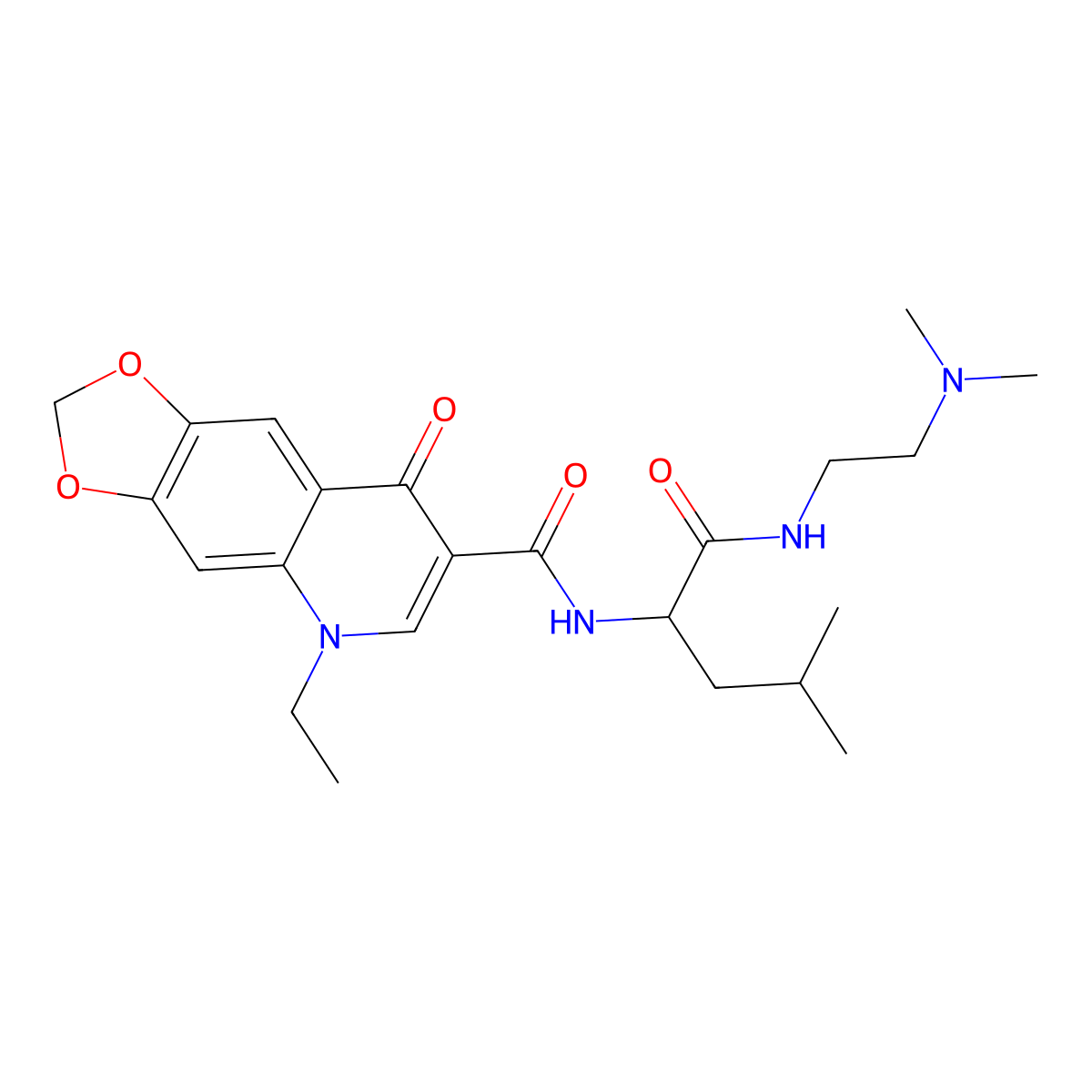 N-[(2S)-1-{[2-(dimethylamino)ethyl]amino}-4-methyl-1-oxopentan-2-yl]-5-ethyl-8-oxo-5,8-dihydro[1,3]dioxolo[4,5-g]quinoline-7-carboxamide molecular structure, CAS 1014066-20-6