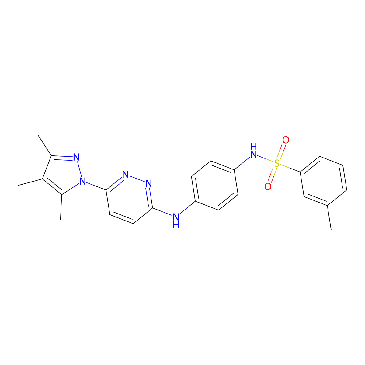 3-methyl-N-(4-((6-(3,4,5-trimethyl-1H-pyrazol-1-yl)pyridazin-3-yl)amino)phenyl)benzenesulfonamide molecular structure, CAS 1014066-62-6