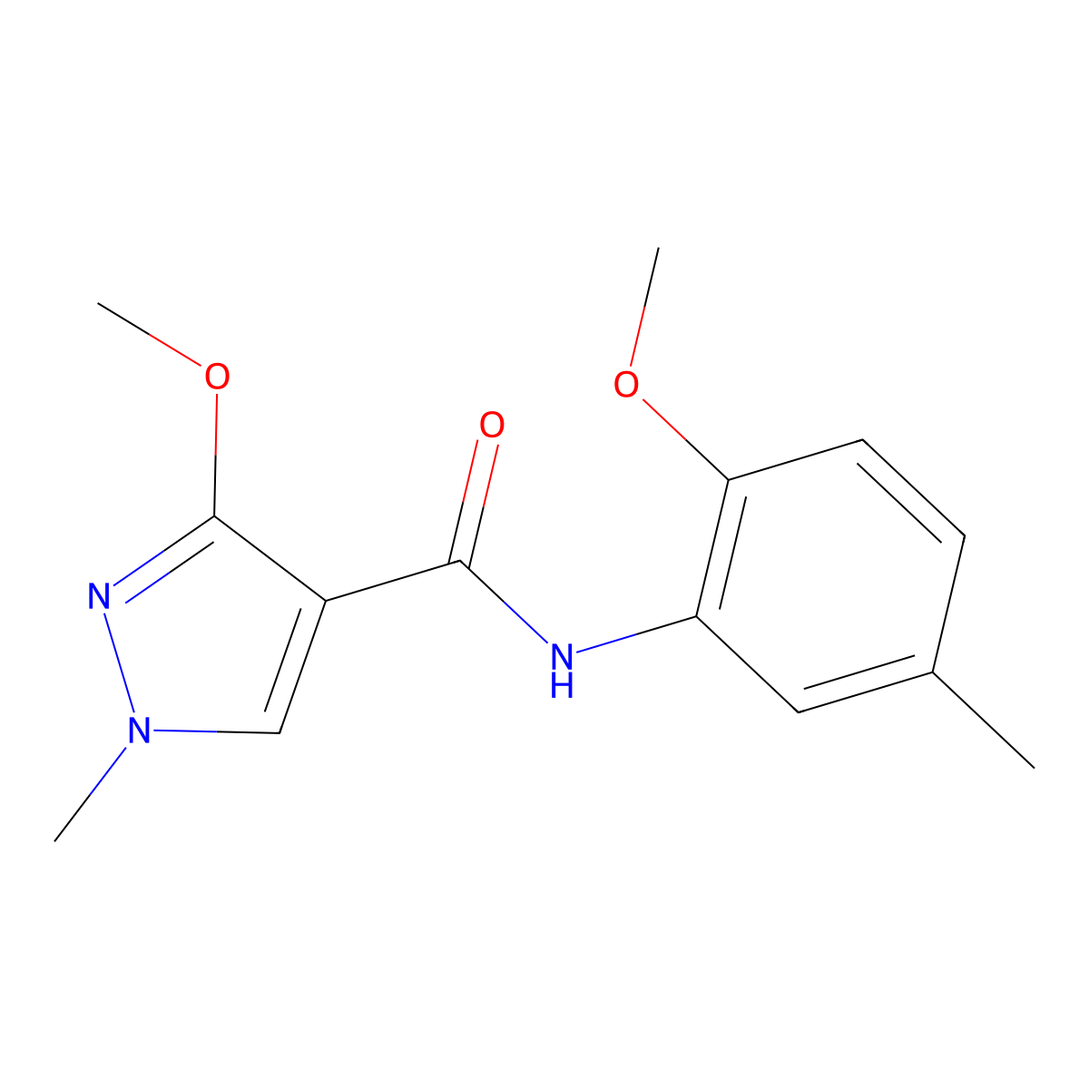 3-methoxy-N-(2-methoxy-5-methylphenyl)-1-methyl-1H-pyrazole-4-carboxamide molecular structure, CAS 1014066-67-1