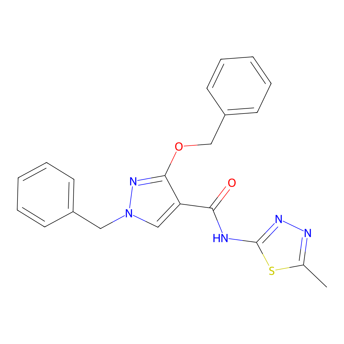 1-benzyl-3-(benzyloxy)-N-(5-methyl-1,3,4-thiadiazol-2-yl)-1H-pyrazole-4-carboxamide molecular structure, CAS 1014066-77-3
