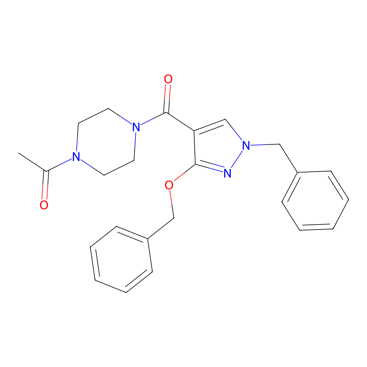 1-(4-(1-benzyl-3-(benzyloxy)-1H-pyrazole-4-carbonyl)piperazin-1-yl)ethanone molecular structure, CAS 1014066-89-7