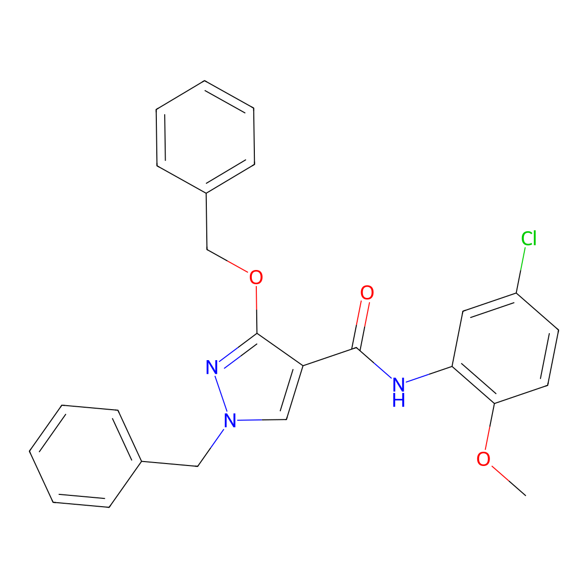 1-benzyl-3-(benzyloxy)-N-(5-chloro-2-methoxyphenyl)-1H-pyrazole-4-carboxamide molecular structure, CAS 1014066-91-1