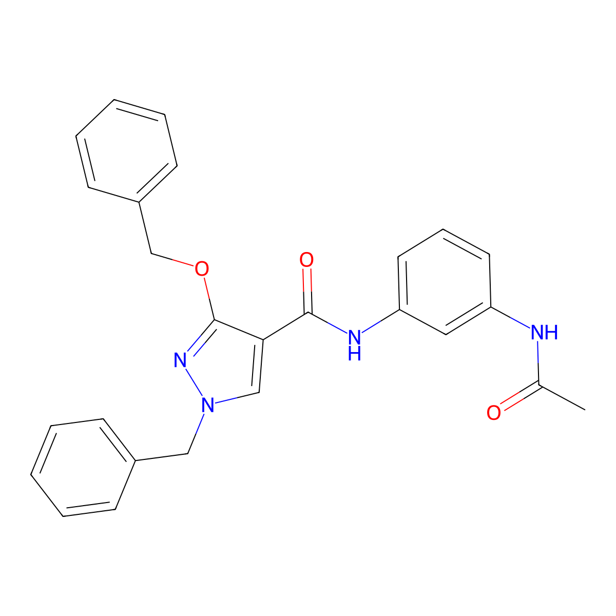 N-(3-acetamidophenyl)-1-benzyl-3-(benzyloxy)-1H-pyrazole-4-carboxamide molecular structure, CAS 1014067-06-1