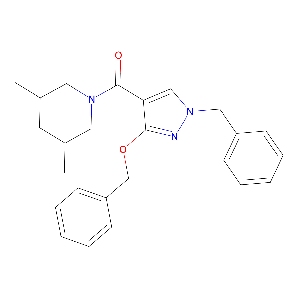 (1-benzyl-3-(benzyloxy)-1H-pyrazol-4-yl)(3,5-dimethylpiperidin-1-yl)methanone molecular structure, CAS 1014067-10-7