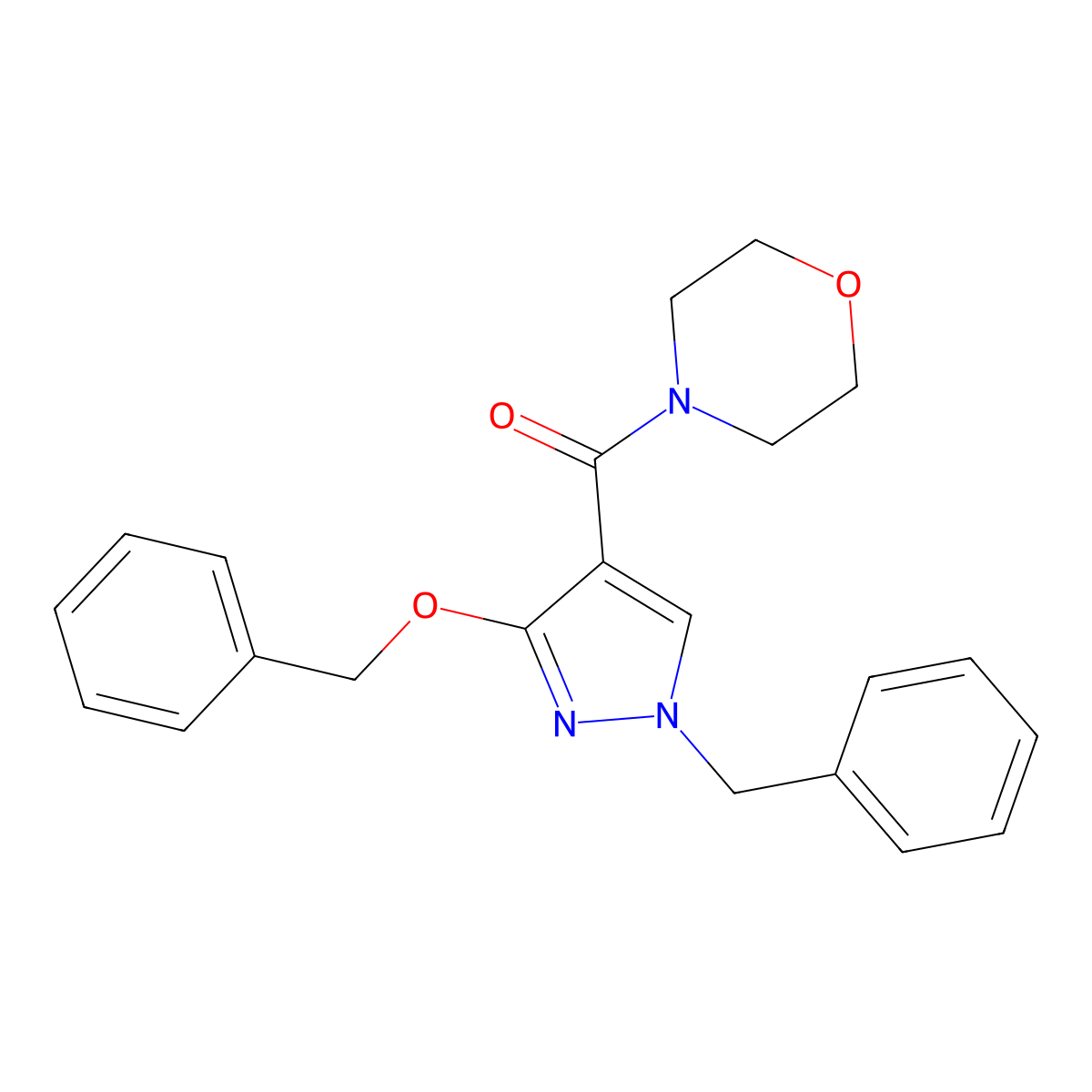 (1-benzyl-3-(benzyloxy)-1H-pyrazol-4-yl)(morpholino)methanone molecular structure, CAS 1014067-15-2