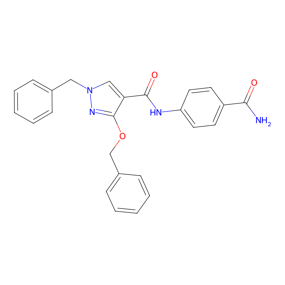 1-benzyl-3-(benzyloxy)-N-(4-carbamoylphenyl)-1H-pyrazole-4-carboxamide molecular structure, CAS 1014067-18-5