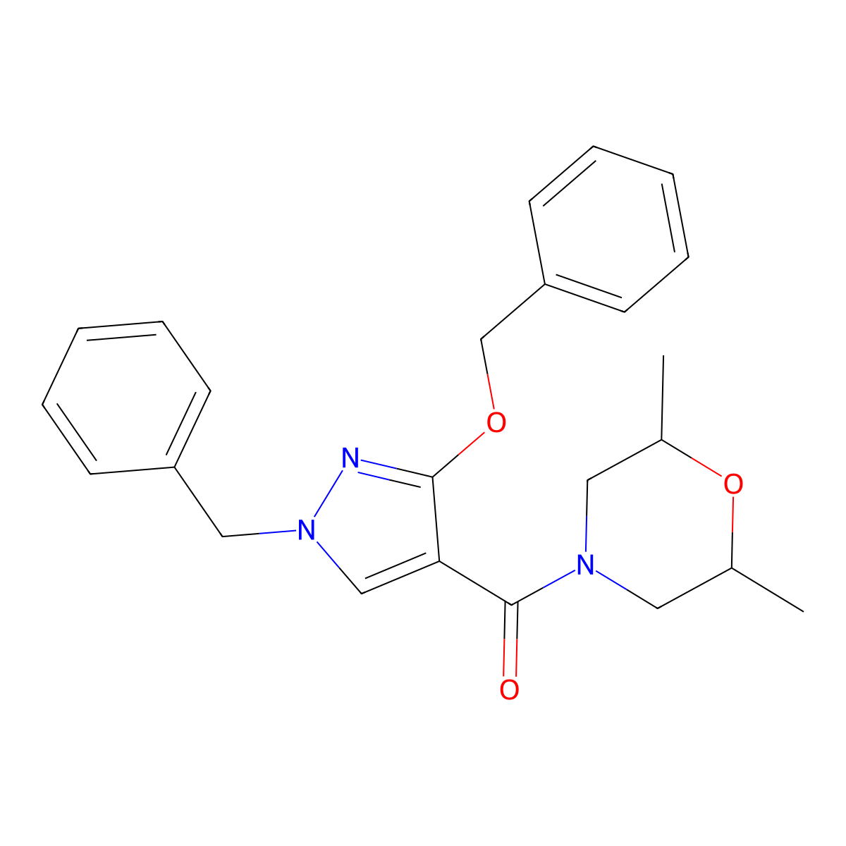 (1-benzyl-3-(benzyloxy)-1H-pyrazol-4-yl)(2,6-dimethylmorpholino)methanone molecular structure, CAS 1014067-21-0