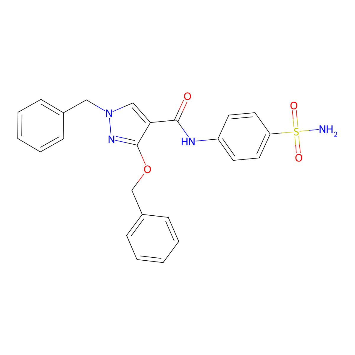 1-benzyl-3-(benzyloxy)-N-(4-sulfamoylphenyl)-1H-pyrazole-4-carboxamide molecular structure, CAS 1014067-25-4