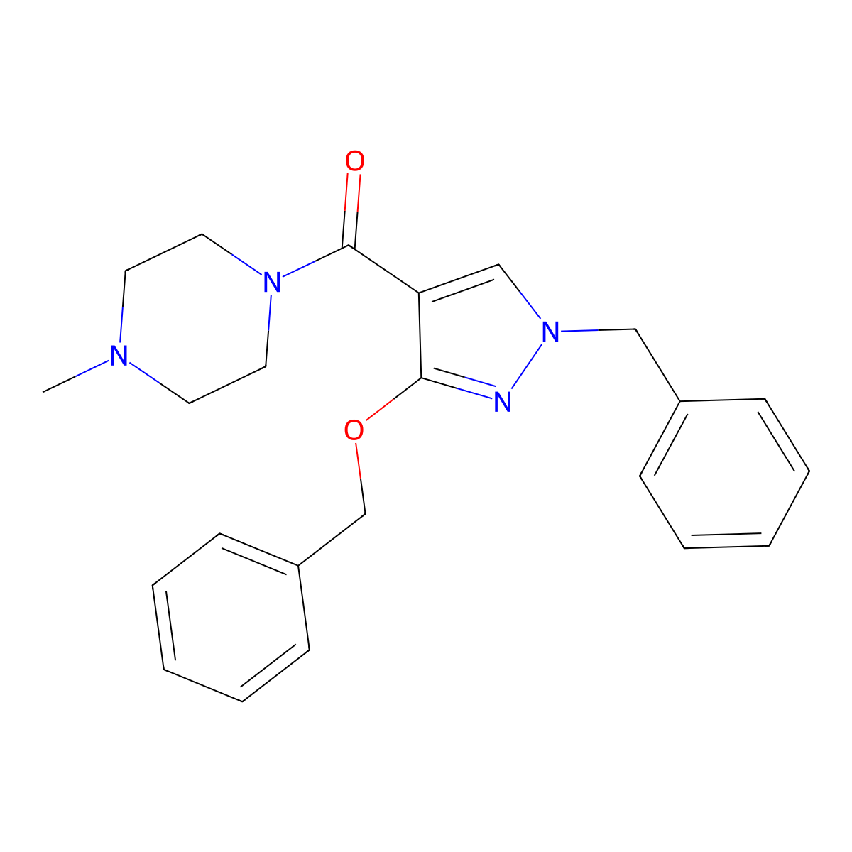 (1-benzyl-3-(benzyloxy)-1H-pyrazol-4-yl)(4-methylpiperazin-1-yl)methanone molecular structure, CAS 1014067-27-6
