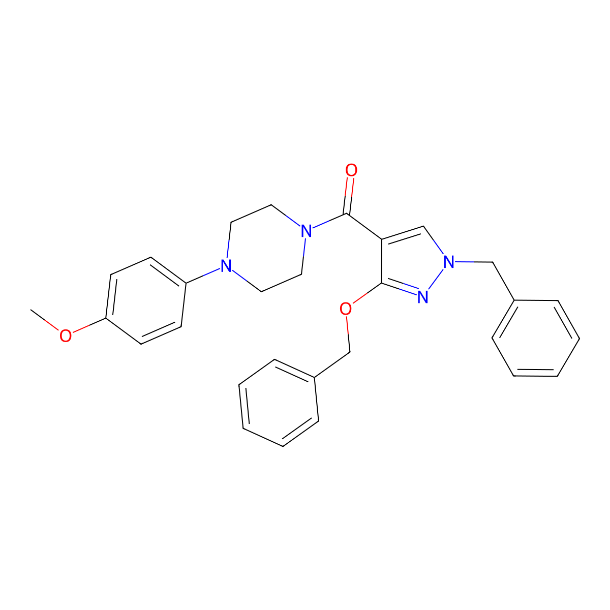 (1-benzyl-3-(benzyloxy)-1H-pyrazol-4-yl)(4-(4-methoxyphenyl)piperazin-1-yl)methanone molecular structure, CAS 1014067-59-4