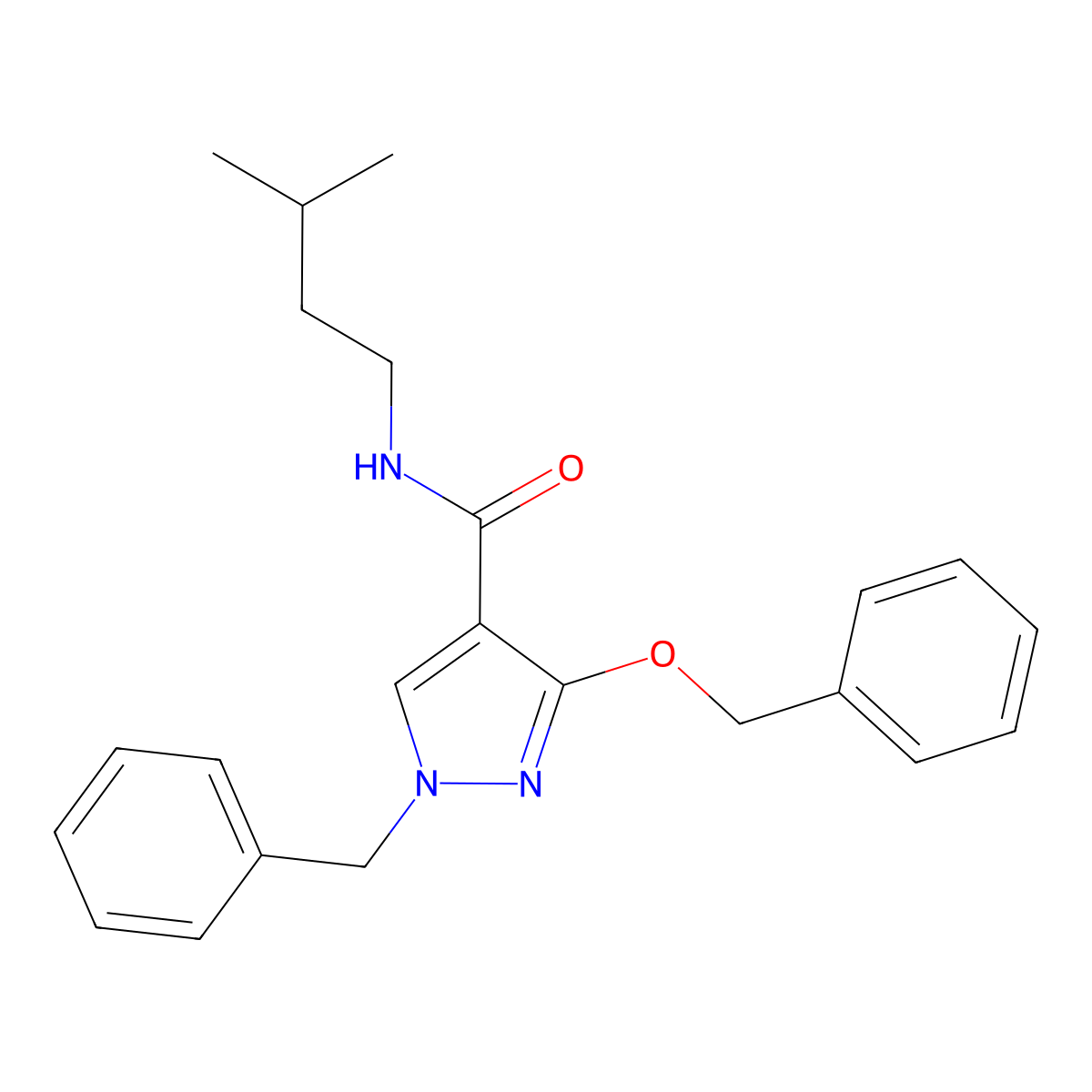 1-benzyl-3-(benzyloxy)-N-isopentyl-1H-pyrazole-4-carboxamide molecular structure, CAS 1014067-82-3