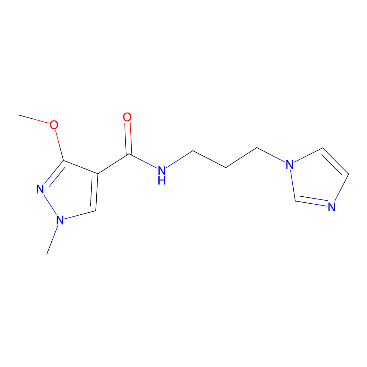 N-(3-(1H-imidazol-1-yl)propyl)-3-methoxy-1-methyl-1H-pyrazole-4-carboxamide molecular structure, CAS 1014067-85-6