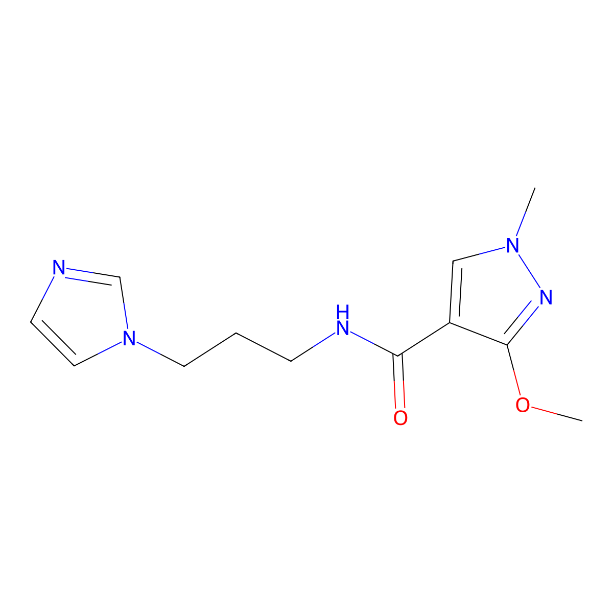 N-(3-(1H-imidazol-1-yl)propyl)-3-methoxy-1-methyl-1H-pyrazole-4-carboxamide molecular structure, CAS 1014067-85-6