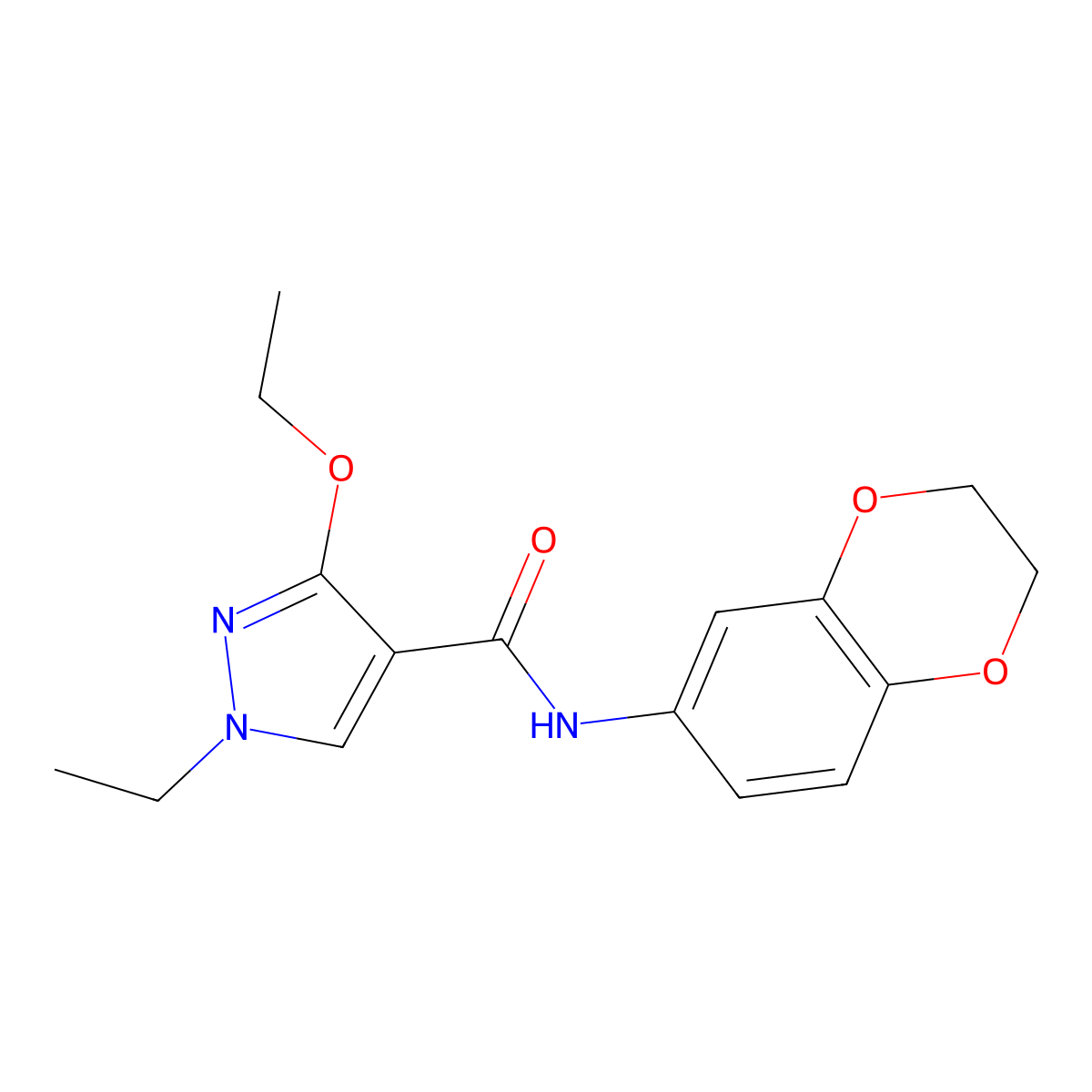 N-(2,3-dihydrobenzo[b][1,4]dioxin-6-yl)-3-ethoxy-1-ethyl-1H-pyrazole-4-carboxamide molecular structure, CAS 1014067-92-5