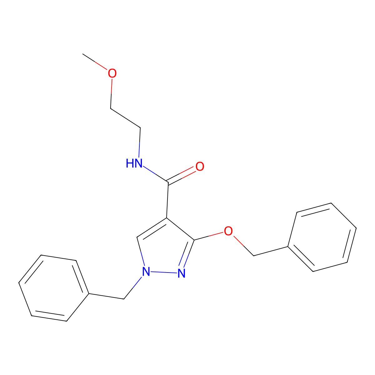 1-benzyl-3-(benzyloxy)-N-(2-methoxyethyl)-1H-pyrazole-4-carboxamide molecular structure, CAS 1014068-02-0