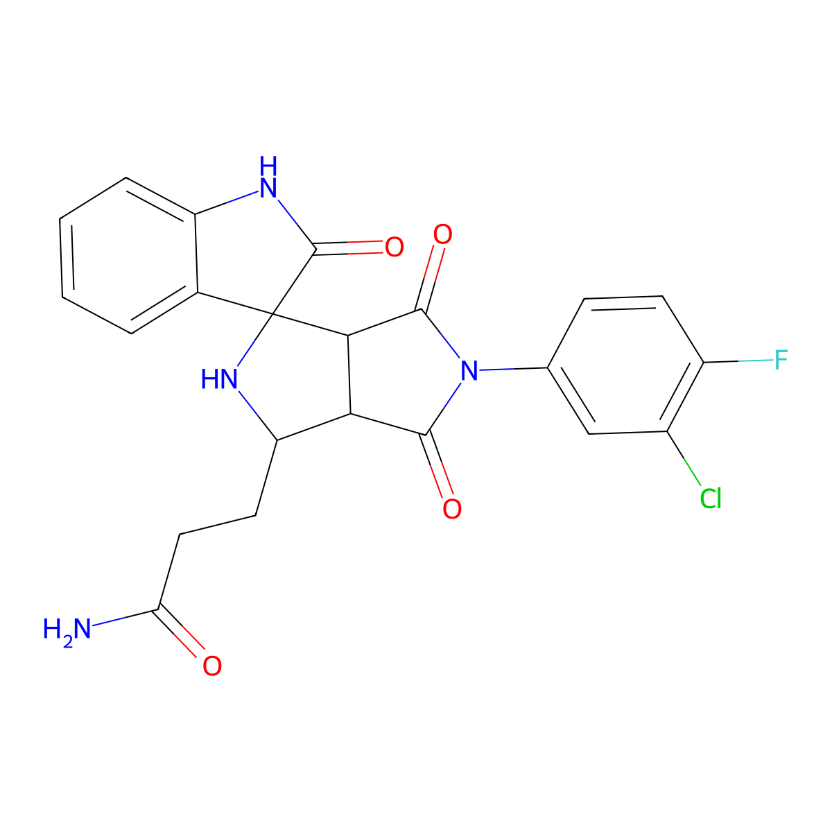 3-[(1S,3R,3aR,6aS)-5-(3-chloro-4-fluorophenyl)-2',4,6-trioxospiro[1,2,3a,6a-tetrahydropyrrolo[3,4-c]pyrrole-3,3'-1H-indole]-1-yl]propanamide molecular structure, CAS 1014068-14-4