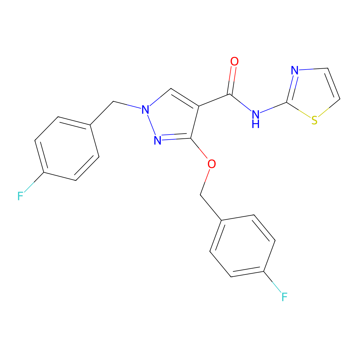 1-(4-fluorobenzyl)-3-((4-fluorobenzyl)oxy)-N-(thiazol-2-yl)-1H-pyrazole-4-carboxamide molecular structure, CAS 1014068-29-1