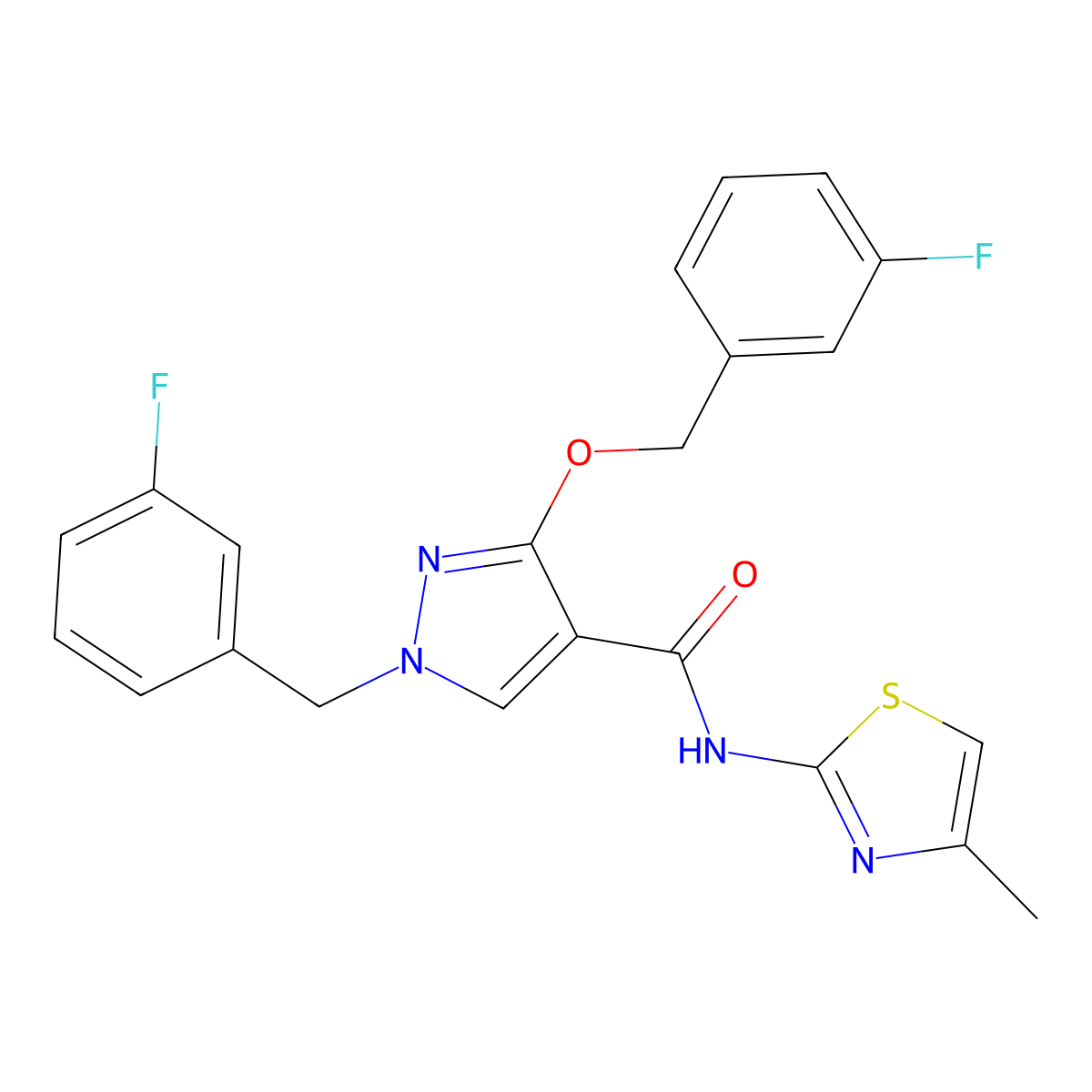 1-(3-fluorobenzyl)-3-((3-fluorobenzyl)oxy)-N-(4-methylthiazol-2-yl)-1H-pyrazole-4-carboxamide molecular structure, CAS 1014068-31-5