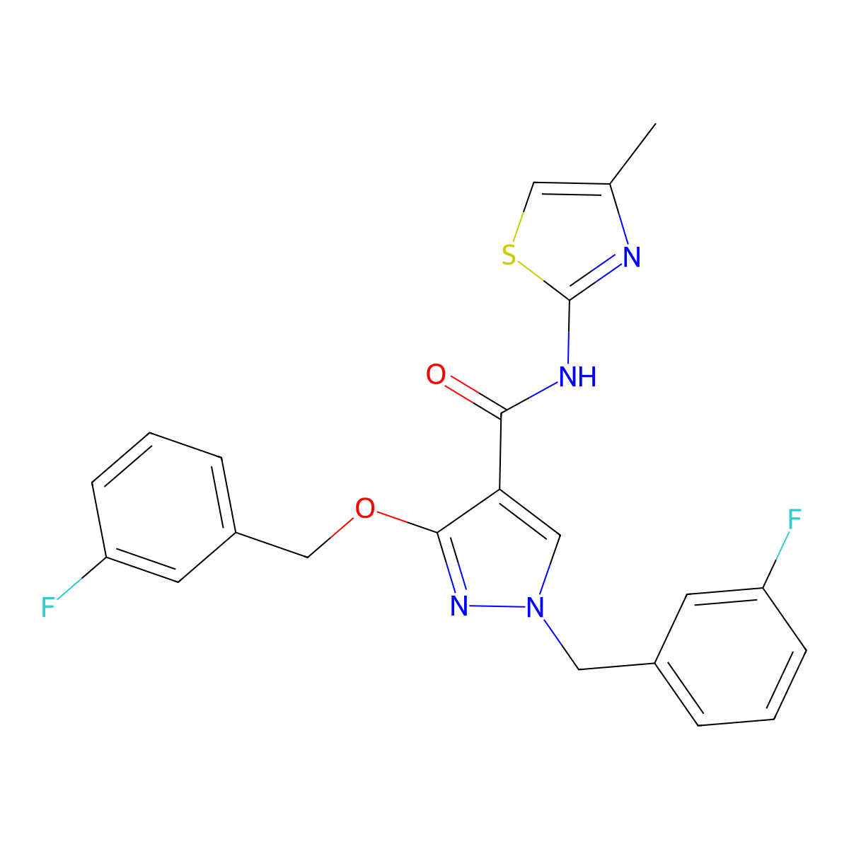 1-(3-fluorobenzyl)-3-((3-fluorobenzyl)oxy)-N-(4-methylthiazol-2-yl)-1H-pyrazole-4-carboxamide molecular structure, CAS 1014068-31-5