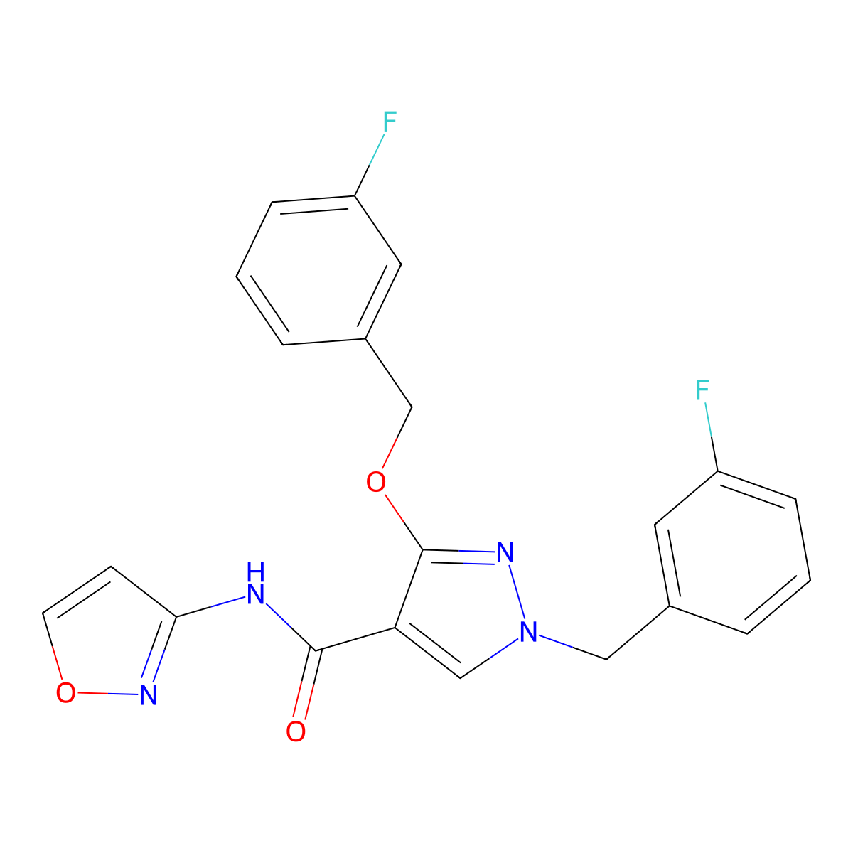 1-(3-fluorobenzyl)-3-((3-fluorobenzyl)oxy)-N-(isoxazol-3-yl)-1H-pyrazole-4-carboxamide molecular structure, CAS 1014068-43-9