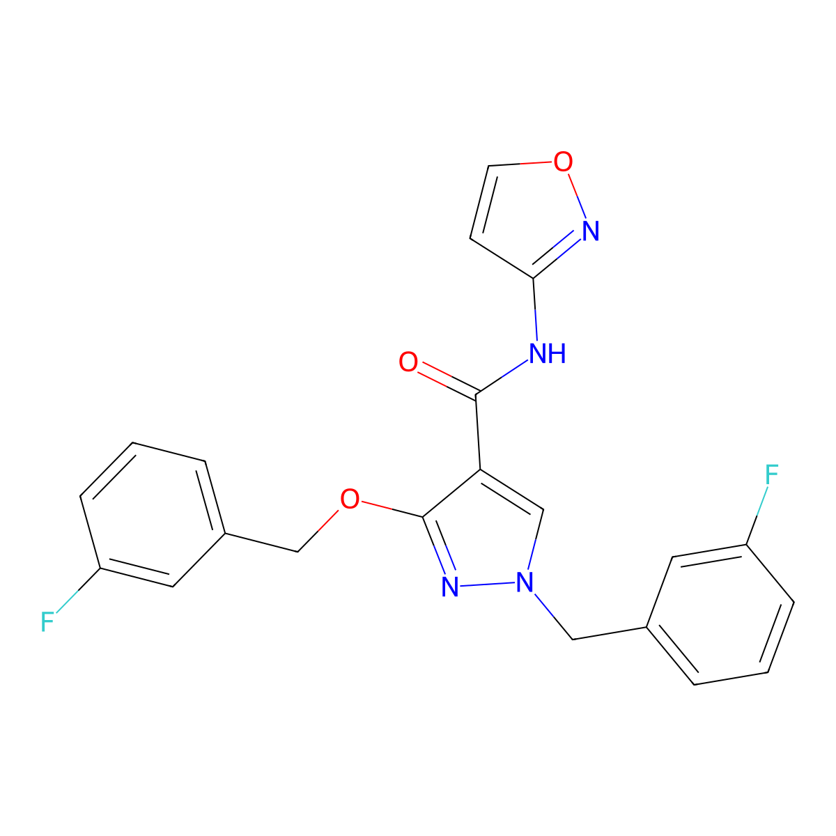 1-(3-fluorobenzyl)-3-((3-fluorobenzyl)oxy)-N-(isoxazol-3-yl)-1H-pyrazole-4-carboxamide molecular structure, CAS 1014068-43-9