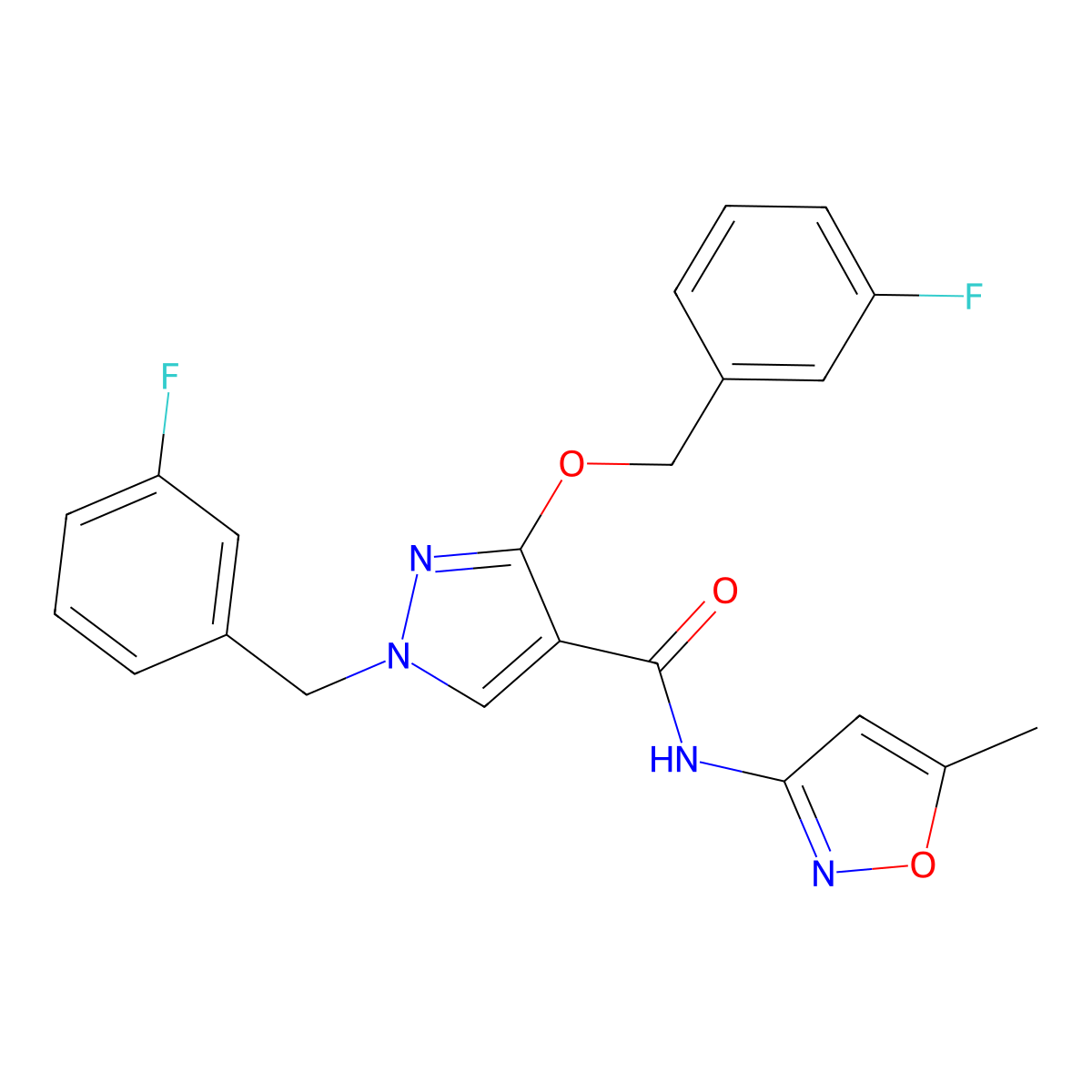1-(3-fluorobenzyl)-3-((3-fluorobenzyl)oxy)-N-(5-methylisoxazol-3-yl)-1H-pyrazole-4-carboxamide molecular structure, CAS 1014068-52-0