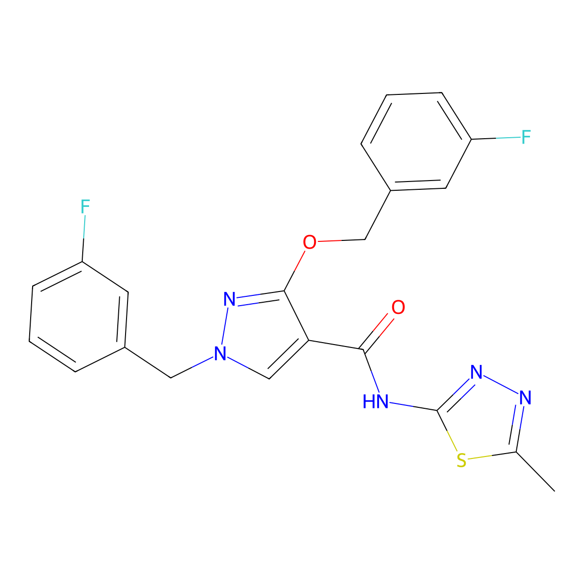 1-(3-fluorobenzyl)-3-((3-fluorobenzyl)oxy)-N-(5-methyl-1,3,4-thiadiazol-2-yl)-1H-pyrazole-4-carboxamide molecular structure, CAS 1014068-55-3