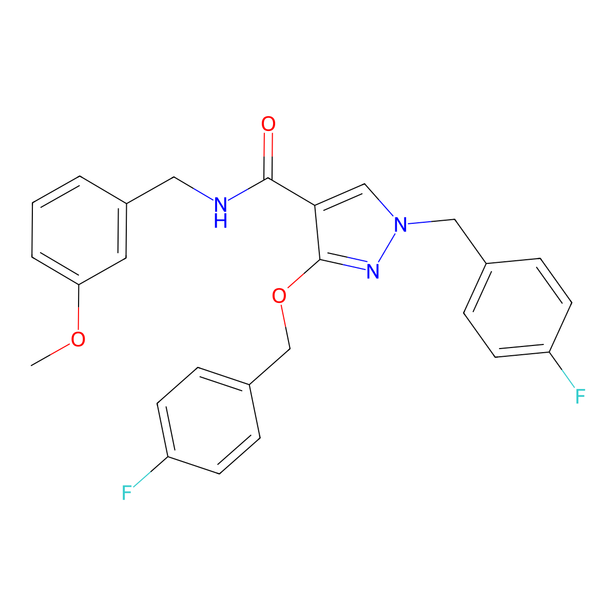 1-(4-fluorobenzyl)-3-((4-fluorobenzyl)oxy)-N-(3-methoxybenzyl)-1H-pyrazole-4-carboxamide molecular structure, CAS 1014068-64-4