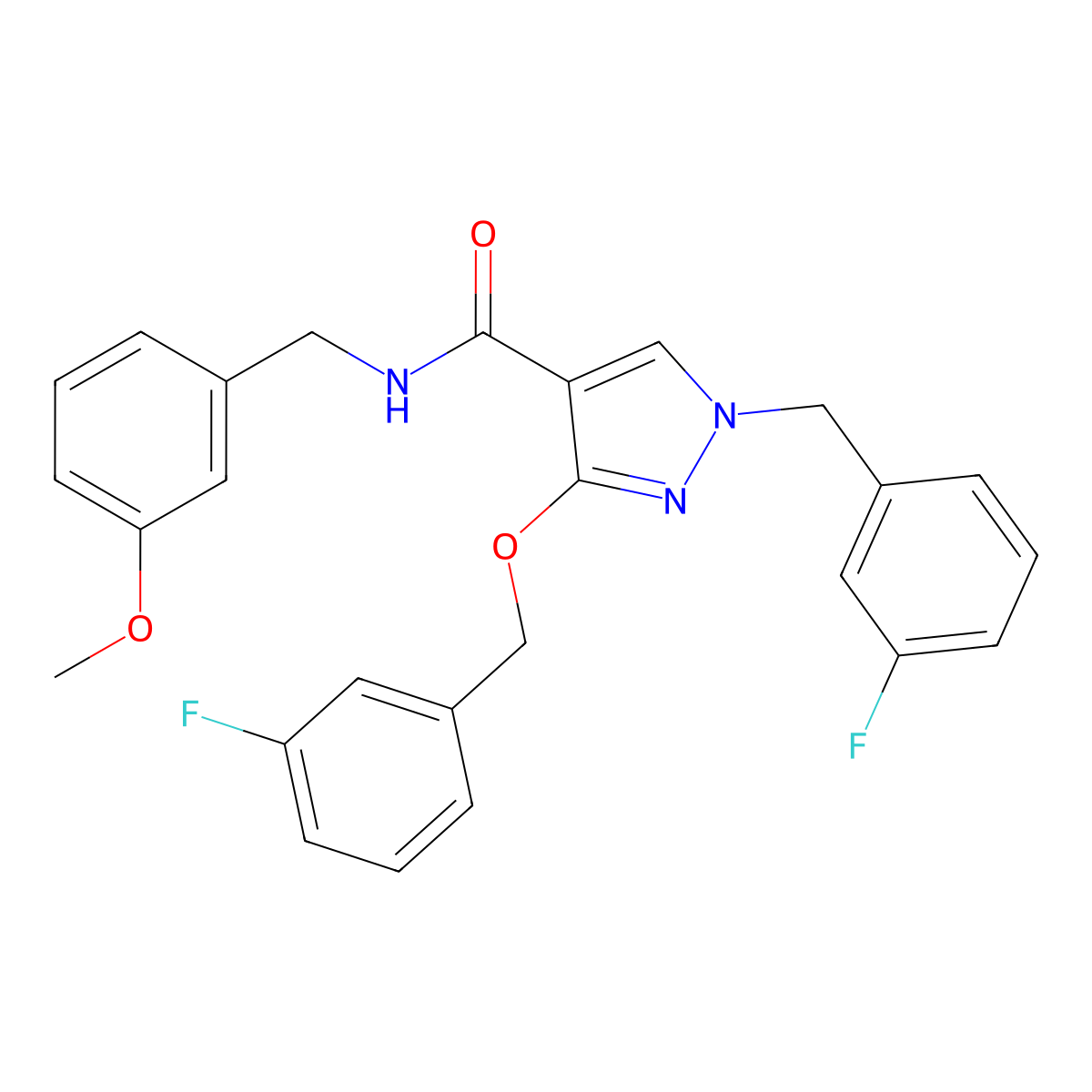 1-(3-fluorobenzyl)-3-((3-fluorobenzyl)oxy)-N-(3-methoxybenzyl)-1H-pyrazole-4-carboxamide molecular structure, CAS 1014068-66-6