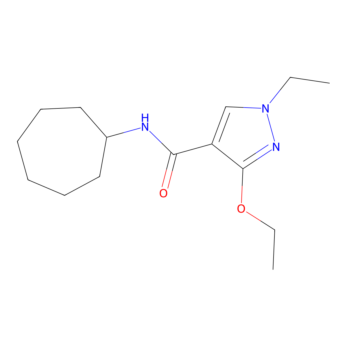 N-cycloheptyl-3-ethoxy-1-ethyl-1H-pyrazole-4-carboxamide molecular structure, CAS 1014068-67-7