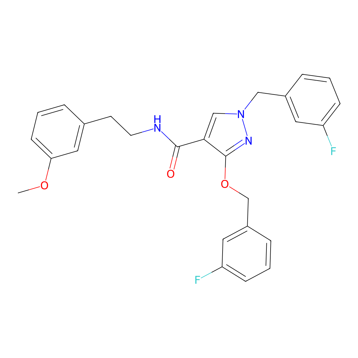 1-(3-fluorobenzyl)-3-((3-fluorobenzyl)oxy)-N-(3-methoxyphenethyl)-1H-pyrazole-4-carboxamide molecular structure, CAS 1014068-74-6