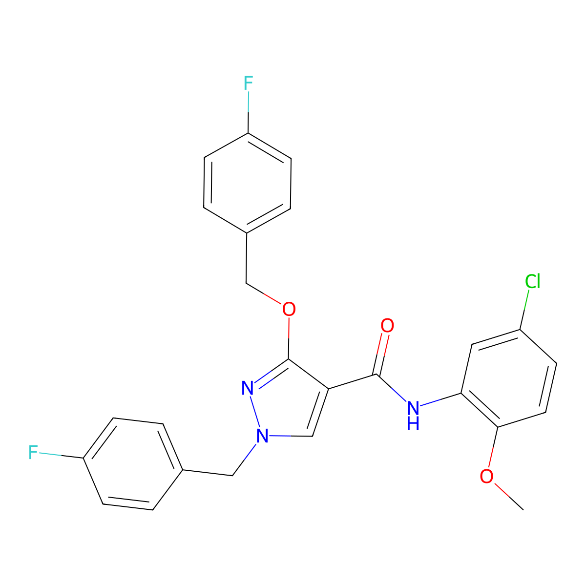 N-(5-chloro-2-methoxyphenyl)-1-(4-fluorobenzyl)-3-((4-fluorobenzyl)oxy)-1H-pyrazole-4-carboxamide molecular structure, CAS 1014068-89-3