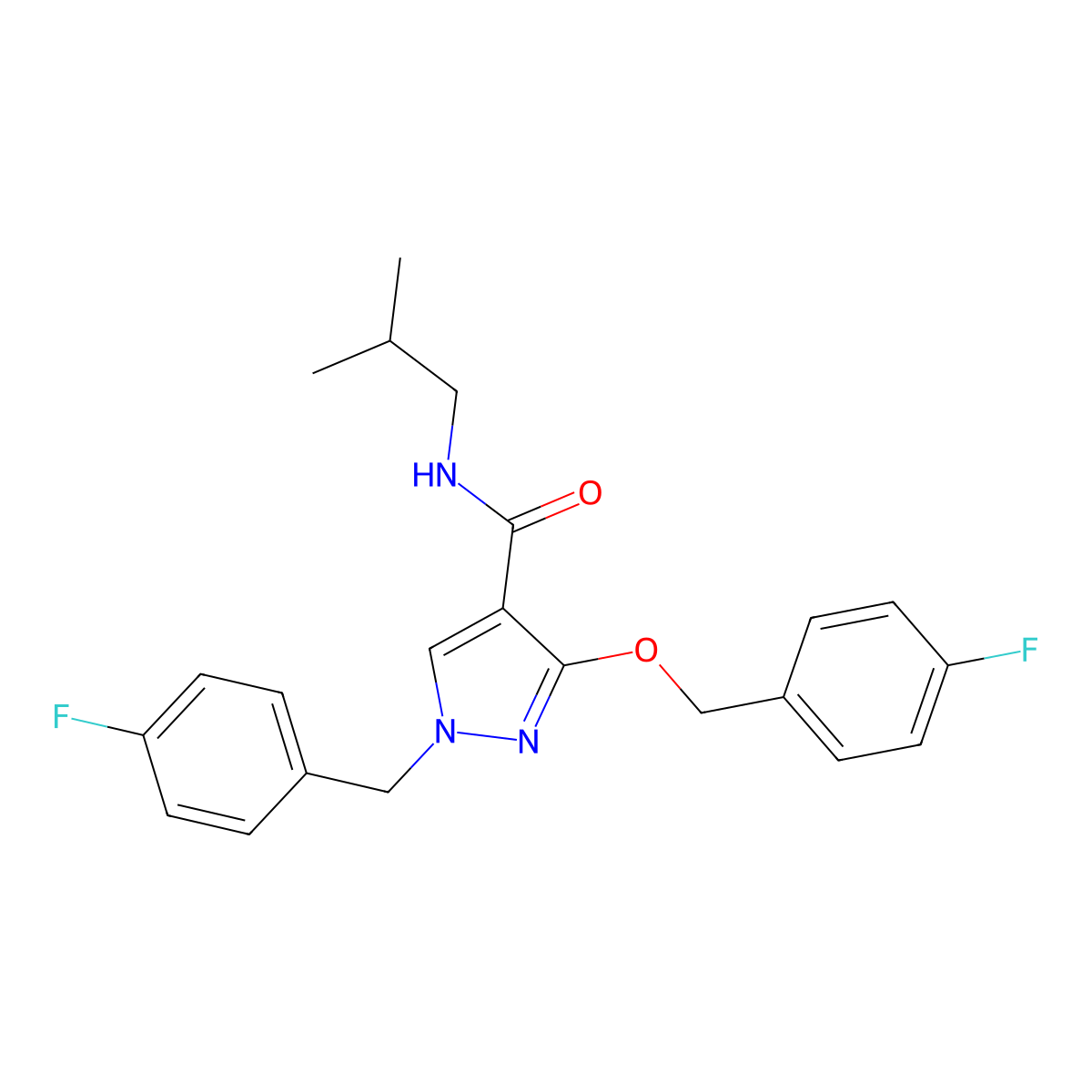1-(4-fluorobenzyl)-3-((4-fluorobenzyl)oxy)-N-isobutyl-1H-pyrazole-4-carboxamide molecular structure, CAS 1014068-91-7