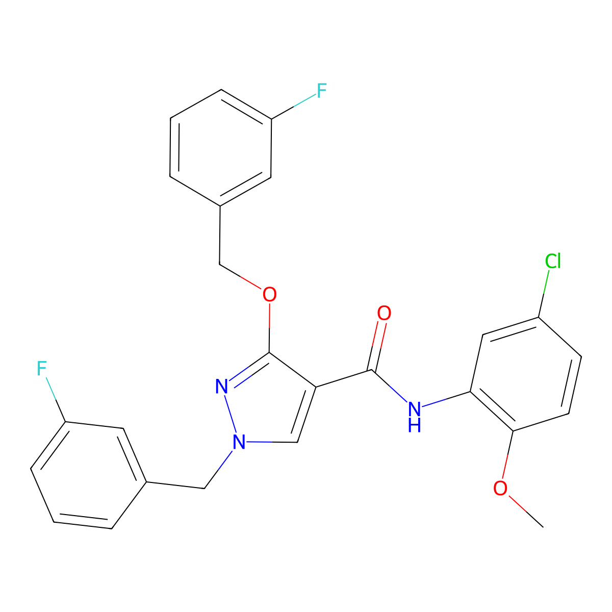 N-(5-chloro-2-methoxyphenyl)-1-(3-fluorobenzyl)-3-((3-fluorobenzyl)oxy)-1H-pyrazole-4-carboxamide molecular structure, CAS 1014068-93-9
