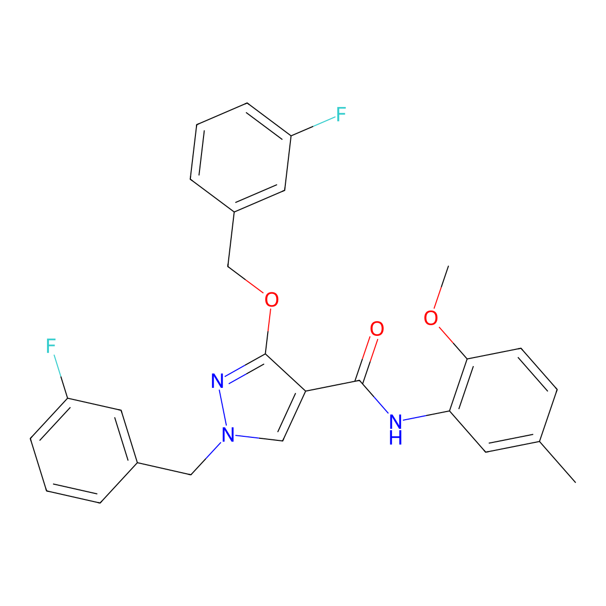 1-(3-fluorobenzyl)-3-((3-fluorobenzyl)oxy)-N-(2-methoxy-5-methylphenyl)-1H-pyrazole-4-carboxamide molecular structure, CAS 1014068-96-2