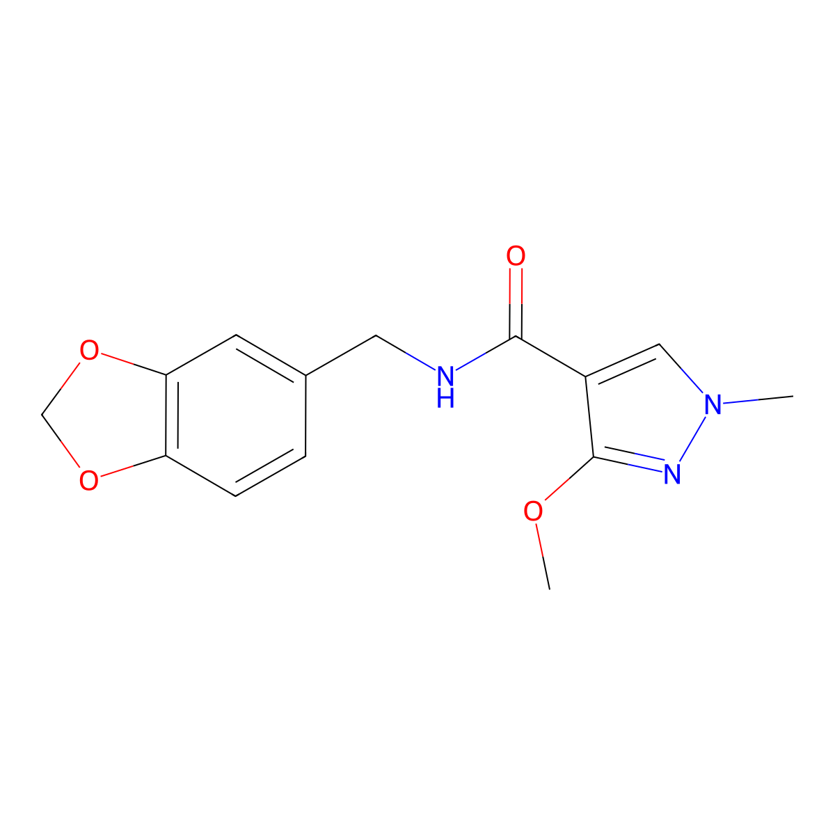N-(benzo[d][1,3]dioxol-5-ylmethyl)-3-methoxy-1-methyl-1H-pyrazole-4-carboxamide molecular structure, CAS 1014069-03-4