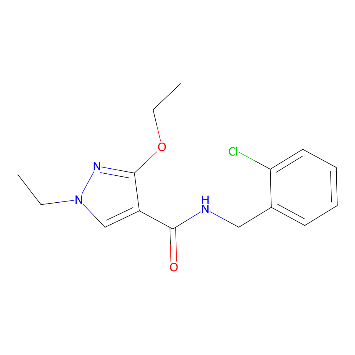 N-(2-chlorobenzyl)-3-ethoxy-1-ethyl-1H-pyrazole-4-carboxamide molecular structure, CAS 1014069-24-9