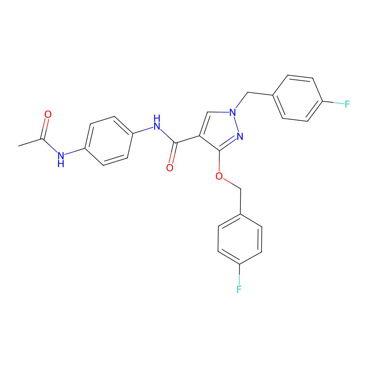 N-(4-acetamidophenyl)-1-(4-fluorobenzyl)-3-((4-fluorobenzyl)oxy)-1H-pyrazole-4-carboxamide molecular structure, CAS 1014069-31-8