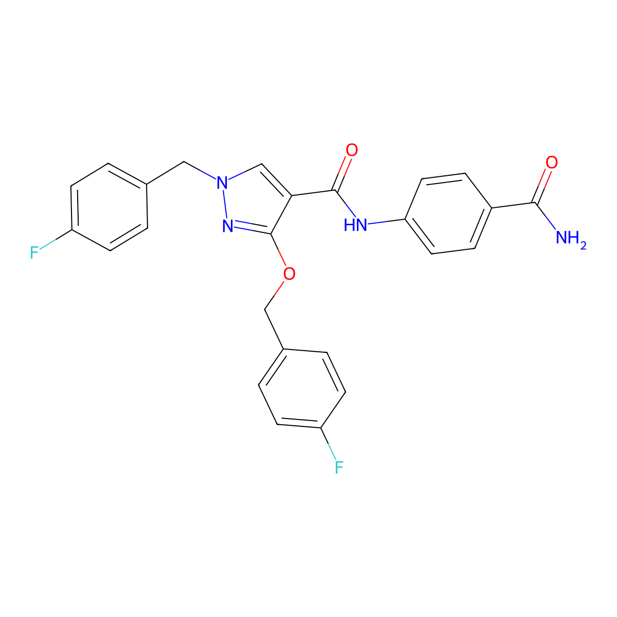 N-(4-carbamoylphenyl)-1-(4-fluorobenzyl)-3-((4-fluorobenzyl)oxy)-1H-pyrazole-4-carboxamide molecular structure, CAS 1014069-39-6