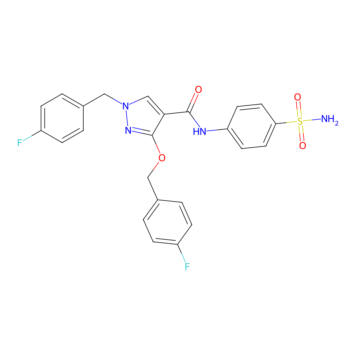 1-(4-fluorobenzyl)-3-((4-fluorobenzyl)oxy)-N-(4-sulfamoylphenyl)-1H-pyrazole-4-carboxamide molecular structure, CAS 1014069-44-3