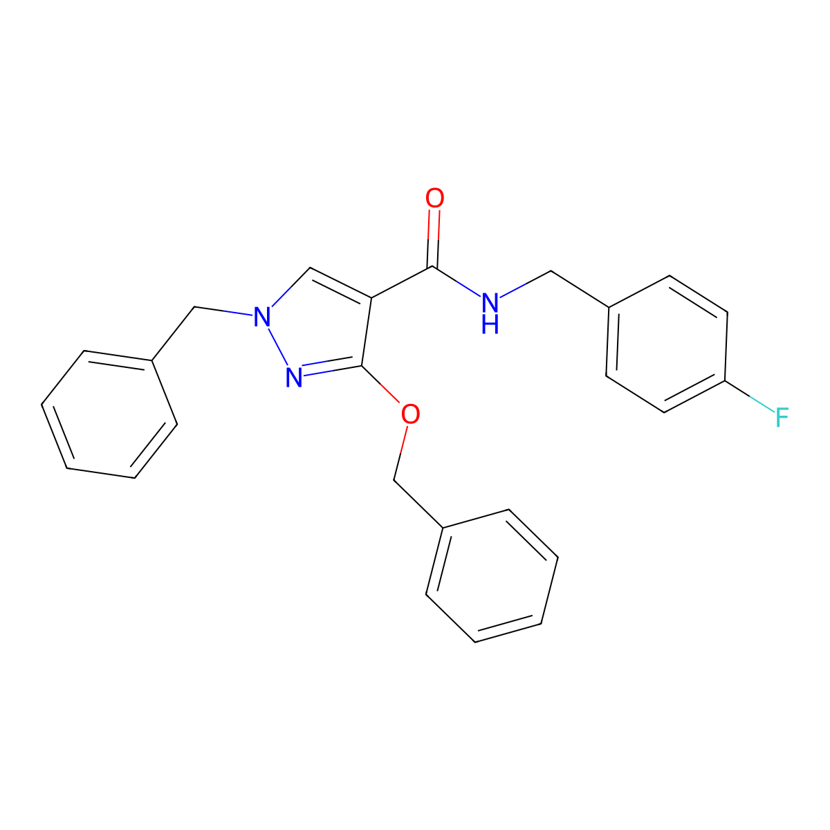 1-benzyl-3-(benzyloxy)-N-(4-fluorobenzyl)-1H-pyrazole-4-carboxamide molecular structure, CAS 1014069-46-5