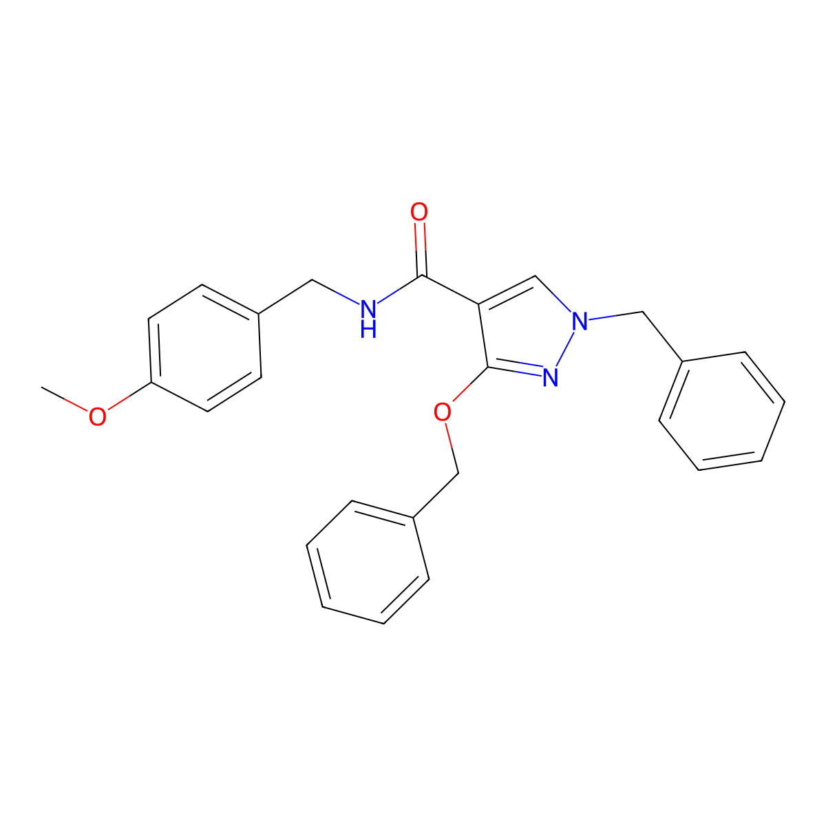 1-benzyl-3-(benzyloxy)-N-(4-methoxybenzyl)-1H-pyrazole-4-carboxamide molecular structure, CAS 1014069-50-1