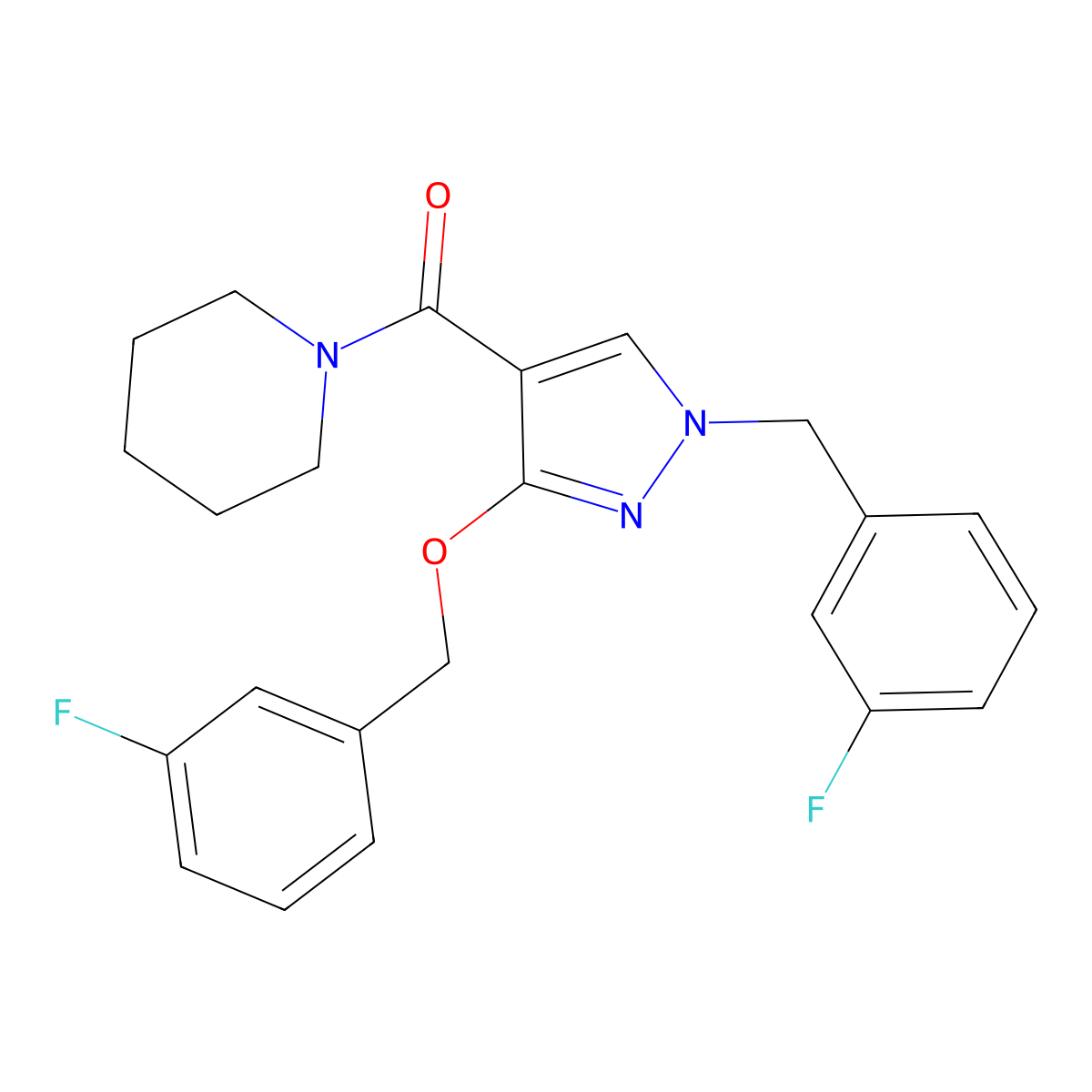 (1-(3-fluorobenzyl)-3-((3-fluorobenzyl)oxy)-1H-pyrazol-4-yl)(piperidin-1-yl)methanone molecular structure, CAS 1014069-65-8