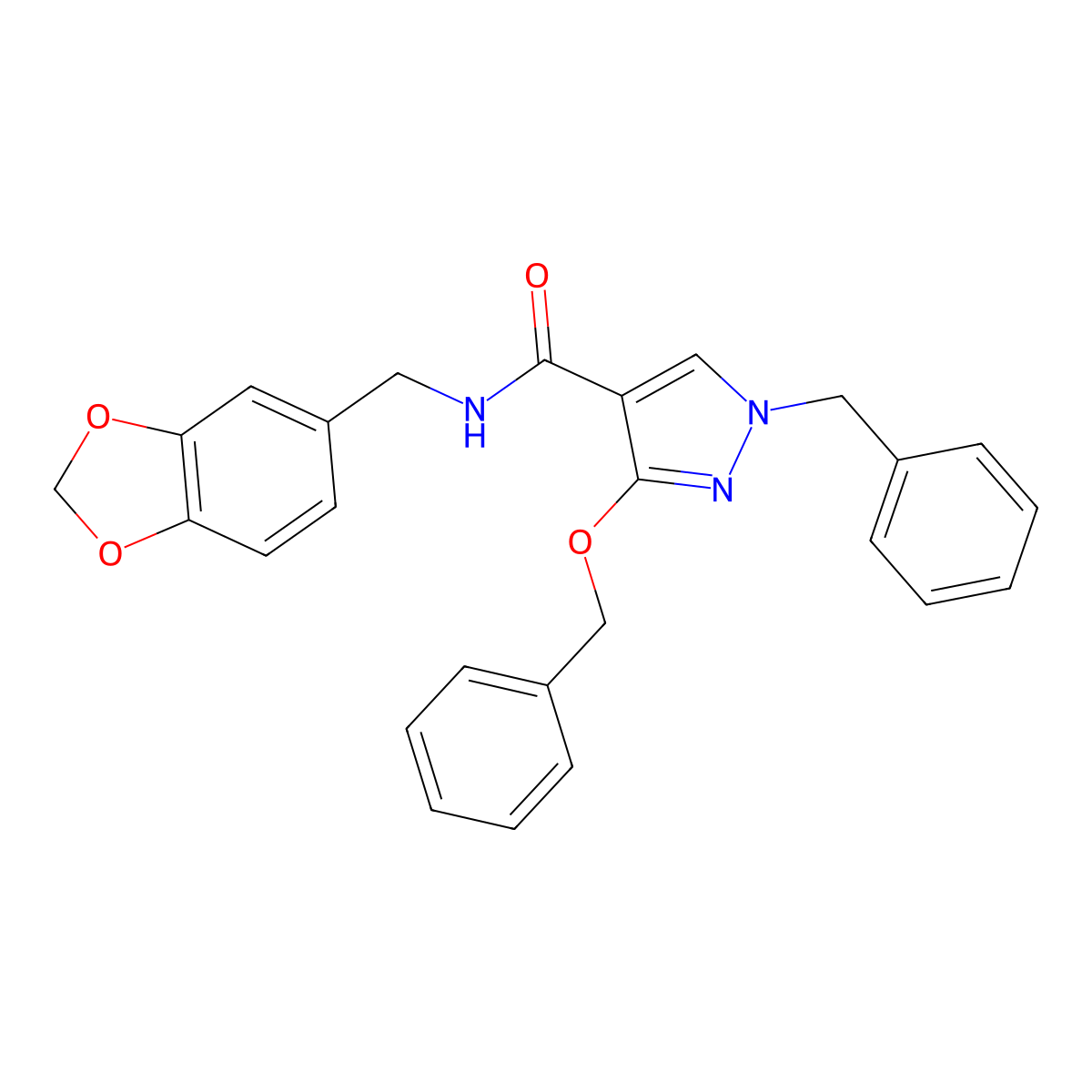 N-(benzo[d][1,3]dioxol-5-ylmethyl)-1-benzyl-3-(benzyloxy)-1H-pyrazole-4-carboxamide molecular structure, CAS 1014069-77-2